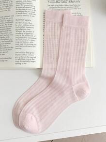 1 Pair Women's Solid Color Mesh Socks, Fashion Thin Breathable Versatile Candy Color Over-The-Knee Socks