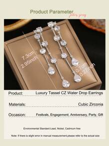 1 paire de boucles d'oreilles pendantes de luxe à 2 couches avec gland brillant en CZ pour femmes. Boucles d'oreilles de mariage de fiançailles en cubic zirconia cubique AAA pour la Saint-Valentin