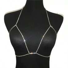 1pc Crystal Body Chain Necklace, Rhinestone Bra Chain, Sexy Bikini Body Jewelry For Nightclub