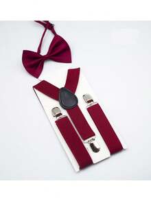 3 件套儿童中性纯色 Y 型背带和领结套装，适合 1-10 岁儿童，适用于婚礼、派对、生日、圣诞节、万圣节、学校活动以及男孩和女孩的日常穿着 - 彩色 - 查看 15