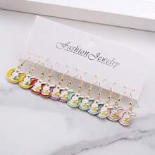 6 Pairs Cute Rabbit Pendant Metal Jewelry Earrings, Enamel Rabbit Charm Drop Earrings, Suitable For Daily Wear, Perfect For Women Birthday/Holiday Gift