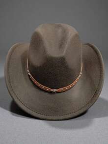 1pc Unisex Leather Pentagram Decor Black Felt Cowboy Hat, Western Cowboy Hat, Punk Vintage Jazz Hat, Suitable For Outdoor Travel, Vacation, Party And Daily Use - Multicolor - View 12