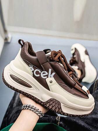 9 (Runs Small 1 Size) Men's Outdoor Low-Top Air Cushion Shock-Absorbing Comfortable Soft-Sole Casual Shoes, Brand Design Original Niche Sneakers, Fashion Versatile Punk Style Personalized Chunky Sneakers Increase Height Thick-Sole Sneakers, Leather Surface Waterproof Men's Shoes, Lightweight Luxurious High-End Sports Style Walking Shoes, Popular Large Size Shoes, Brown Boots