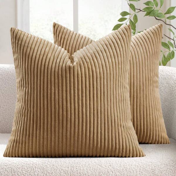1/2 Pcs Decorative Pillow Cover, Deep Khaki Corduroy Striped Pattern, Decorative Throw Pillow Covers For Sofa, Office, Living Room