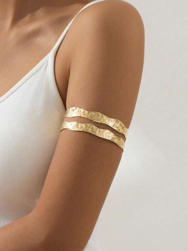 1 peça de pulseira de metal texturizada de dupla camada vintage envelhecida semiaberta para mulheres