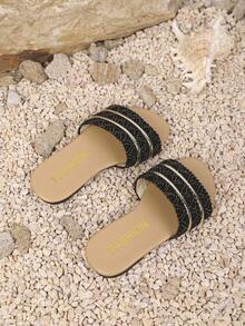 Girls' Outdoor Slippers Summer New Round Toe Decoration Design, Anti Slip And Durable, Fashionable And Generous, Children's Flat Bottomed Beach Slippers - Black - View 5