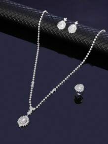 Set de 3 collares con colgante de gota de agua con circonita cúbica de lujo para novias, mujeres, bodas y fiestas