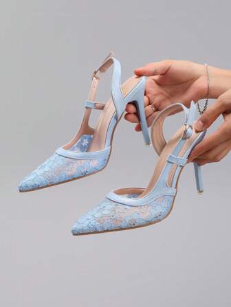 Fall/Winter 2025 Women's Lace Patchwork Pointed Toe High Heel Sandals, Hollow Out Breathable Sexy Fashion Party Stilettos, Elegant, Women Pumps,Elegant