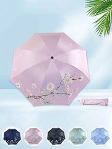 1pc Apricot Blossom Folding Sunshade Umbrella, UV Protection Sun Umbrella For Women And Students Summer Cooling,Beach,Travel