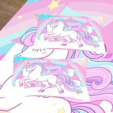 2pcs Dreamy Unicorn Bedding Set - Pastel Rainbow Cloud & Star Design, Cute All Season Comforter Set Twin Size Comforter For Girls Unicorn Bedding Set - Pink - View 4