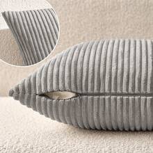 1/2 件装饰枕套，浅灰色灯芯绒条纹图案，装饰抱枕靠垫套，适用于沙发、办公室、客厅 - 淺灰色 - 查看 3