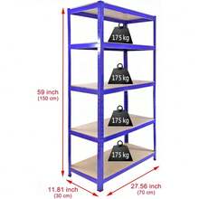 5 Tier Racking Shelf 59x27.5x11.8 Inch Garage Shelving Storage Shelves Unit 1.5M Higher Workshop/Commercial/Industrial/Kitchen Utility Rack Shelf Organizer (Blue, 150X70X30CM) - Blue - View 4