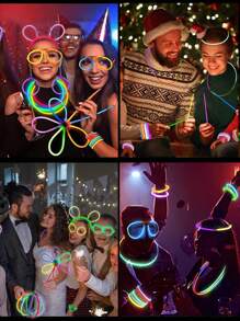 10/50/100 piezas Varitas luminosas de 8 pulgadas, suministros de fiesta que brillan en la oscuridad, regalos de fiesta con varitas luminosas, decoraciones de fiesta con brillo, collares y pulseras fluorescentes con conectores, perfectos para cumpleaños, bodas, fiestas, Halloween, Navidad y festivales - Suministros de fiesta con brillo que brillan en la oscuridad