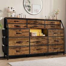 Cómoda para dormitorio con 14 cajones, 140 cm de ancho y bolsillo lateral, cómodas de tela con estantes, estructura robusta y tablero de madera. - Marrón - Ver 2