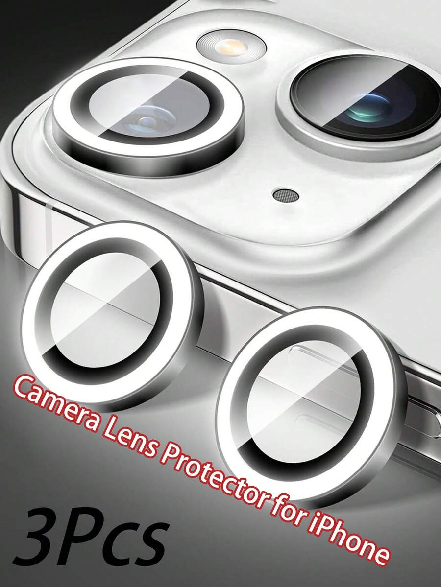 (3-Pack) Glow-In-The-Dark Camera Lens Protector, Tempered Glass Screen Protector, Metal Single Camera Cover Accessories Compatible With IPhone 16 Pro/16 Pro Max (White) - White - View 1