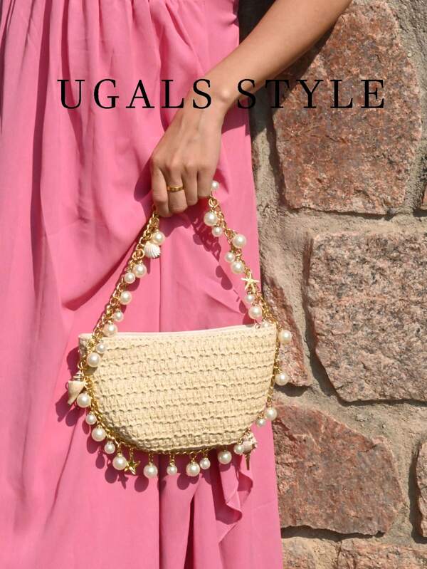 Leisure Style Shopping Bag Bohemian Weave Flap Bag With Island Designs Straw Beach Bag Rattan Women's Evening Clutches Bag Bridal Wedding Purse Party Prom Envelope Tote Handbag ﻿