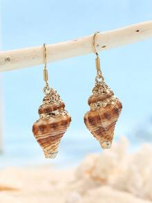 1 Pair Seashell Design Earrings, Suitable For Beach Vacation - Multicolor - View 2