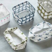2pcs Multifunctional Cute Floral Print Cotton And Linen Waterproof Desktop Storage Box With Handles, Small Fresh Fabric Storage Basket For Organizing Miscellaneous Items - U01 (2 cái) - Xem 6