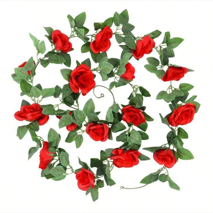 2m Artificial Spring Autumn Flower String Plants Foliage Roses - Rojo - View 1