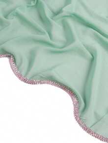 1pc Women's Luxury Rhinestone Chain Chiffon Scarf, Solid Color Silk Scarf/Bandana/Headband For Dress - Style a - View 8