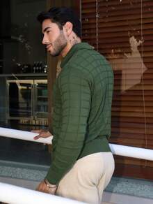 TRICOT DE LUXO Knitted Sweater Men's Cold Weather Polo Collar Detailed Chic High Quality Autumn Winter Long Sleeve - 軍綠色 - 查看 3