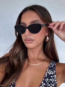 1 件椭圆形女士时尚眼镜，女士时尚眼镜，黑色眼镜，Y2K 街头潮流，适合节日、派对、驾驶、海滩、度假装 - 彩色 - 查看 12