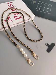 Woman's Elegant Pearl Lanyard Crossbody Phone String With Metal Chain, Chic Design Gifts For Mother, Family, Friends, Birthday, Holiday Phone Charm, Phone Chain