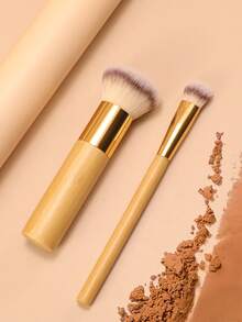 2pcs Foundation Make-Up Makeup Brushes, Suitable For Bronze, Loose Powder, Concealer, And Multi-Functional Kabuki Modeling Mixed Brush, Suitable For Beginners - Gold - View 6