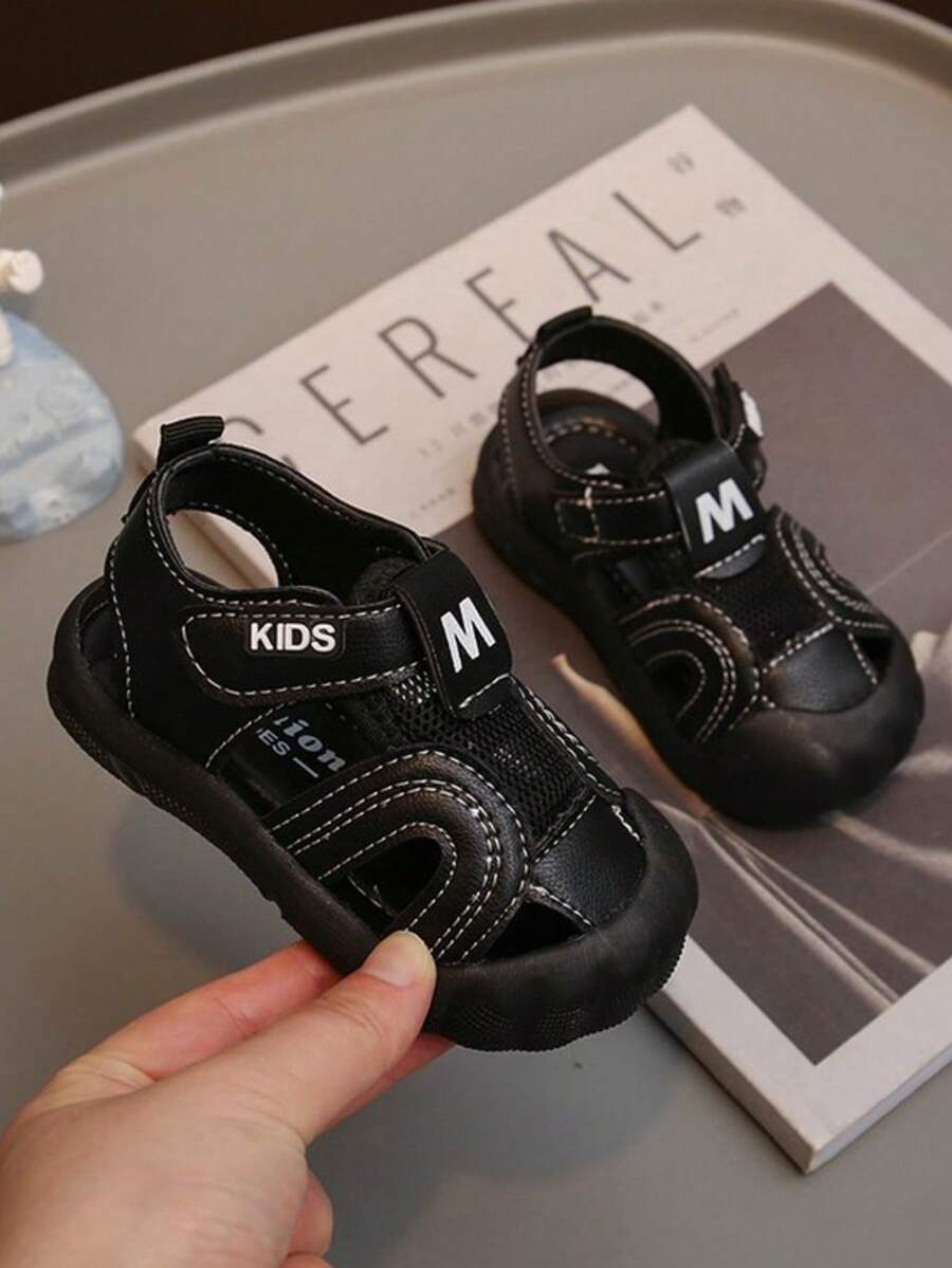 全新夏季儿童/幼儿/婴儿时尚包头平底沙滩凉鞋 - 黑色 - 查看 1