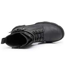 GLOBALWIN Women's Combat Boots Lace Up Ankle Booties Comfortable Lug Sole Boots For Women Chunky Low Heel Fall Boots Halloween Season - 黑色 - 查看 3