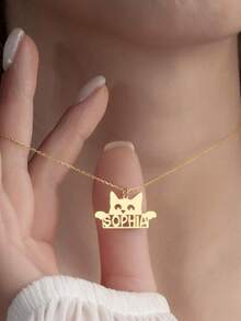 1pc Custom Pet Name Necklace, Custom Cat Name Necklace, Personalized Stainless Steel Cute Necklace, Suitable For Sisters, Mothers, Girlfriends As Gifts, Birthday Gifts, Thanksgiving Gifts, Christmas Gifts. - Steel - View 11