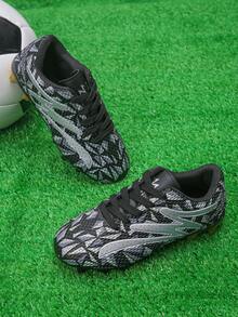 1双儿童足球鞋，男童钉鞋，运动足球鞋，儿童装备，男孩和女孩防滑足球训练鞋 - 黑色 - 查看 3