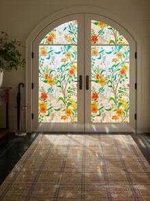 1 卷彩色花卉玻璃窗隐私膜，3D 彩虹静电贴防紫外线和隔热彩虹窗膜，适用于家庭、浴室、前门、防晒和装饰（17.53 * 118 英寸）