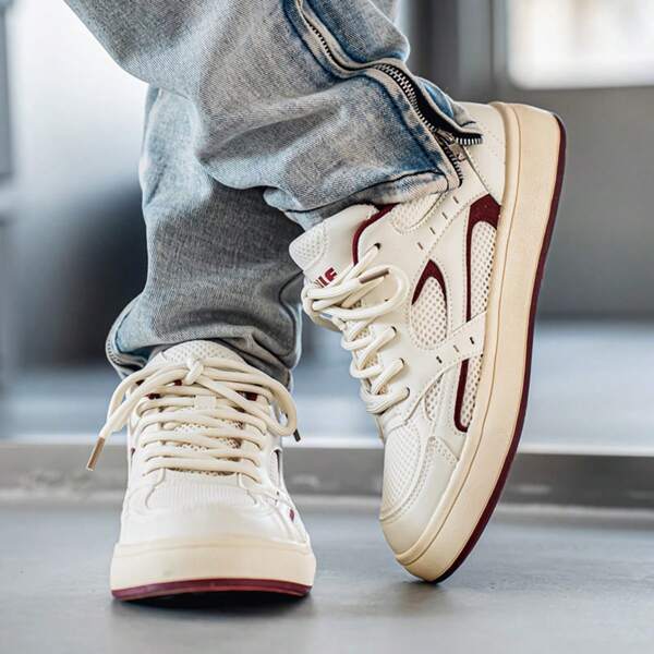 Men's Casual Sports Sneakers, Striped Faux Leather Low-Top Shoes With Lace-Up Closure, Breathable Fabric Lining, TPR Sole - Suitable For All Seasons