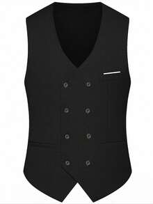 Bộ vest nam 3 món dáng ôm: Áo khoác, áo gile và quần tây, trang phục công sở, đám cưới cổ điển, trang phục thường ngày cho nam giới. - màu đen - Xem 4