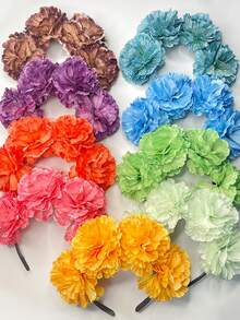 1pc Women's New Solid Color Faux Fabric Embroidered Pom Pom Flower Headband, Solid Floral Fabric Hair Accessory For Party, Photo Shoots, Everyday Wear, Gift Hairband Hair Hoop Head Accessories - Multicolor - View 11