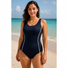 TRAJE DE BAÑO MODELO OLIMPICO PARA DAMA MUJER IDEAL PARA VACACIONES, NATACION, NADO AJUSTABLE - Azul Marino - Ver 6