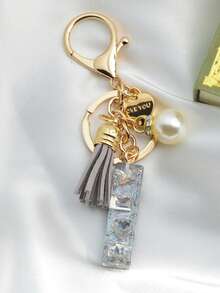 1pc Initial Letter Keychain, Diamond Accented Key Chain Pendant, Minimalist& Fashionable Bag Charm For Men - Silver - View 28