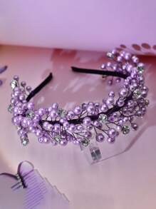 1 Piece Fashion Dreamy Pink And Purple Pearl Headband Elegant Shining Rhinestone Inlaid Sweet Princess Style Hair Accessories Holiday Party Bridesmaid Gift Casual Vacation Headwear, Hairband Headband For Women, Hair Accessories, Hair Hoop