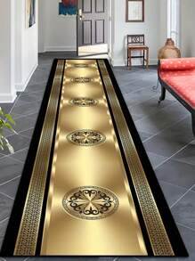 1pc Gold Metallic Rectangular Decorative Carpet, Suitable For Living Room, Bedroom, Entryway, Kitchen, Staircase, Hallway, Corridor, Hotel Use, Home Decor, Outdoor Mat, Garden Mat