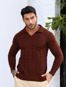 TRICOT DE LUXO Knitted Sweater Men's Cold Weather Polo Collar Detailed Chic High Quality Autumn Winter Long Sleeve - 鏽棕色 - 查看 6