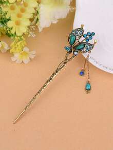 1pc Vintage Palace Retro Style Butterfly Shaped Hair Clip With Rhinestone Design, Alloy Metal Material, Hair Accessory - Multicolor - View 3