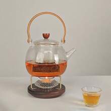 1 pieza Juego de Portavelas Multiusos y Calentador de Té, Base de Madera de Nogal para Calentar Té, Diseño Elegante de Portavelas de Vidrio, Juego de Portavelas para Crear Ambiente, Calentador de Té Portátil para Fiestas de Té, Reuniones, Restaurantes, Cafés y Uso Doméstico Volver al Colegio