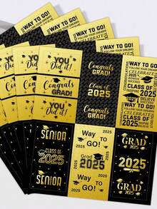30pcs/5sheets Black & Golden Class Of 2025 Graduation Mini Candy Bar Wrapper, Congrats Mini Chocolate Bar Label Stickers, Grad Party Favor, Graduation Party Decoration, No Candy - Multicolor - View 13