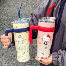 1 pezzo Bottiglia d'acqua isolata carina da 40 once/1,2 litri in acciaio inossidabile 304 con accessori in silicone, tazza da caffè e tumbler con motivo  rosa,  e Cinnamoroll, adatta per scuola, ufficio, infermieri e insegnanti, articoli autorizzati . Articoli per il ritorno a scuola