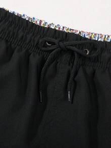 Boy Solid Color Drawstring Waist Swim Trunks