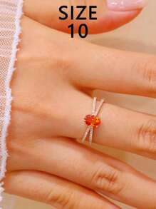 1pc S925 Sterling Silver Oval-Shaped Elegant Vintage Orange Zirconia Crossed Ring, Versatile Daily Wear, Gift For Women, Jewelry