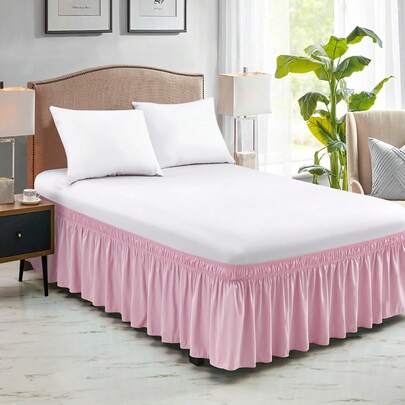 1pc Solid Color Stretchy Bed Skirt, Wrap Around Bed Skirt, Soft Bedding, Ruffle Lace Bed Skirt, Comfortable