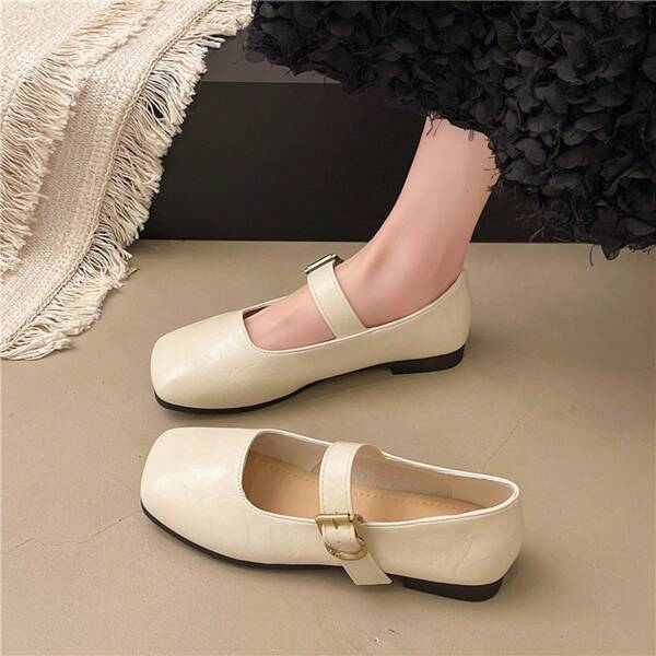 Women Flat PU Leather Shoes, Solid Color Elegant Chic Fashion Casual Dress Sandals For Vacation, Beach, Office, Home, Spring/Summer