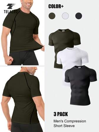 TELALEO Men's Compression Active Mid Stretch Breathable Moisture Wicking Workout T-Shirt For Outdoor Sports
